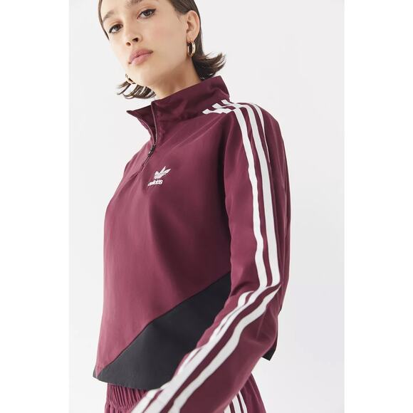Adidas Colorblock Quarter Zip Windbreaker Pullover Jacket Burgundy/Black Small - Picture 3 of 7
